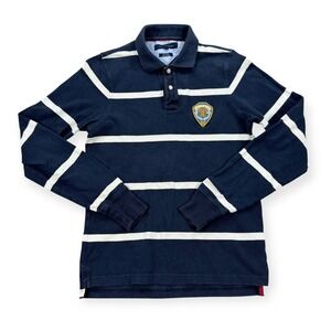 Tommy Hilfiger Shirt Men's Small Blue Striped Rugby Polo Slim Fit Crest Preppy‎
